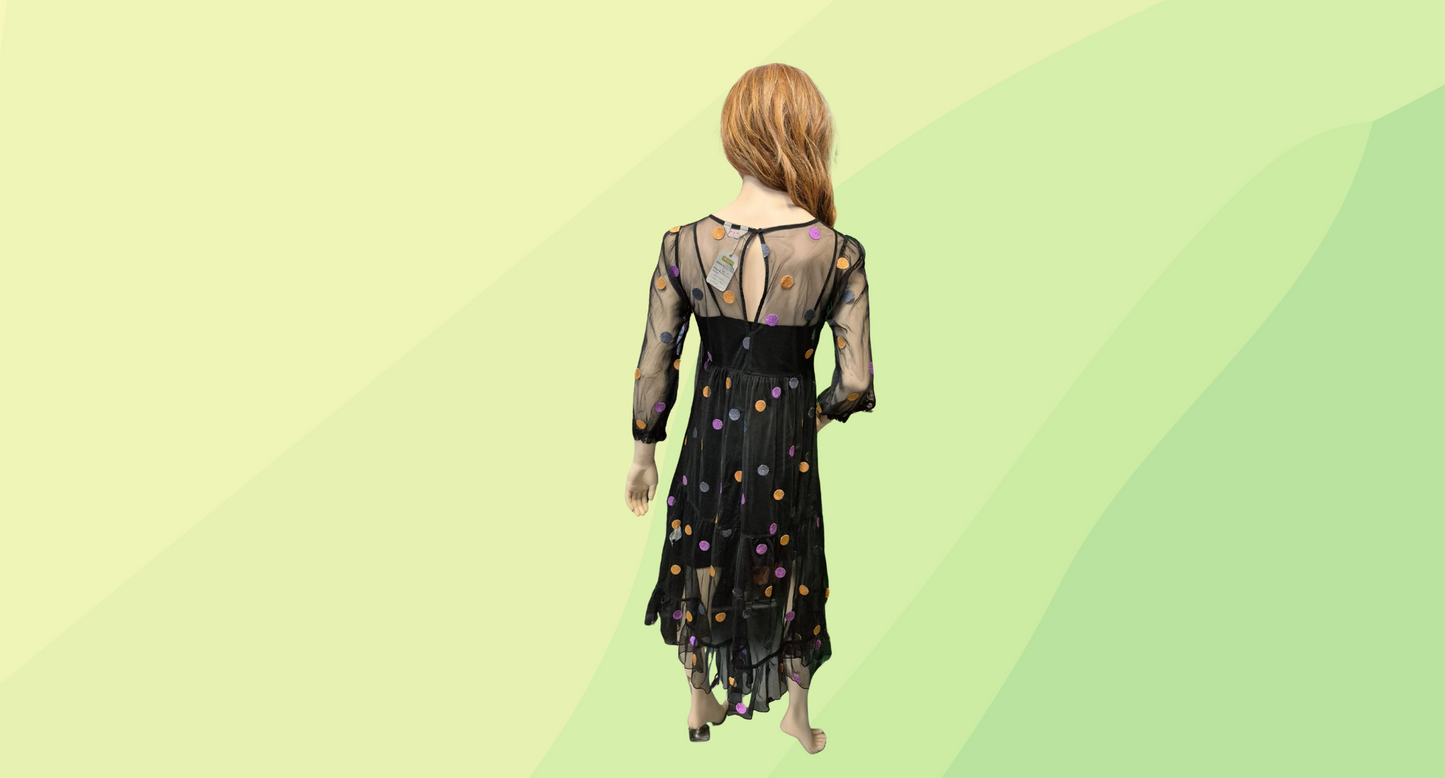 Gorman Mesh Dress w/slip - Polka Dots - Size 6 - Black/Multi