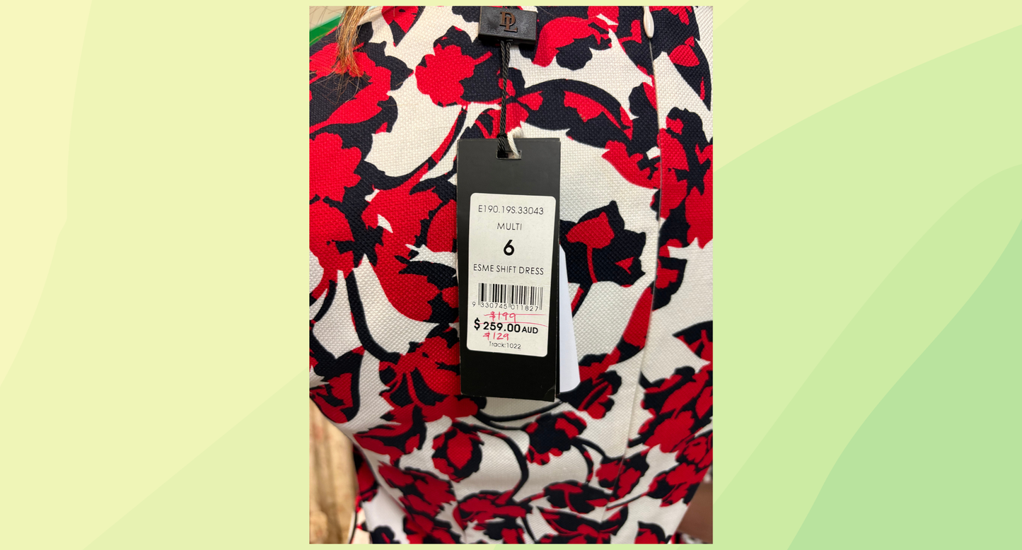 David Lawrence Esme Shift Dress - Size 6 - Multi - RRP $259