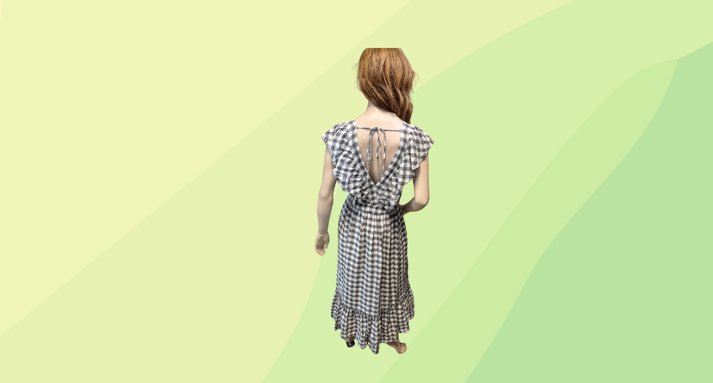 Lee Mathews Linen Gingham Dress - Size 2 - Grey/White