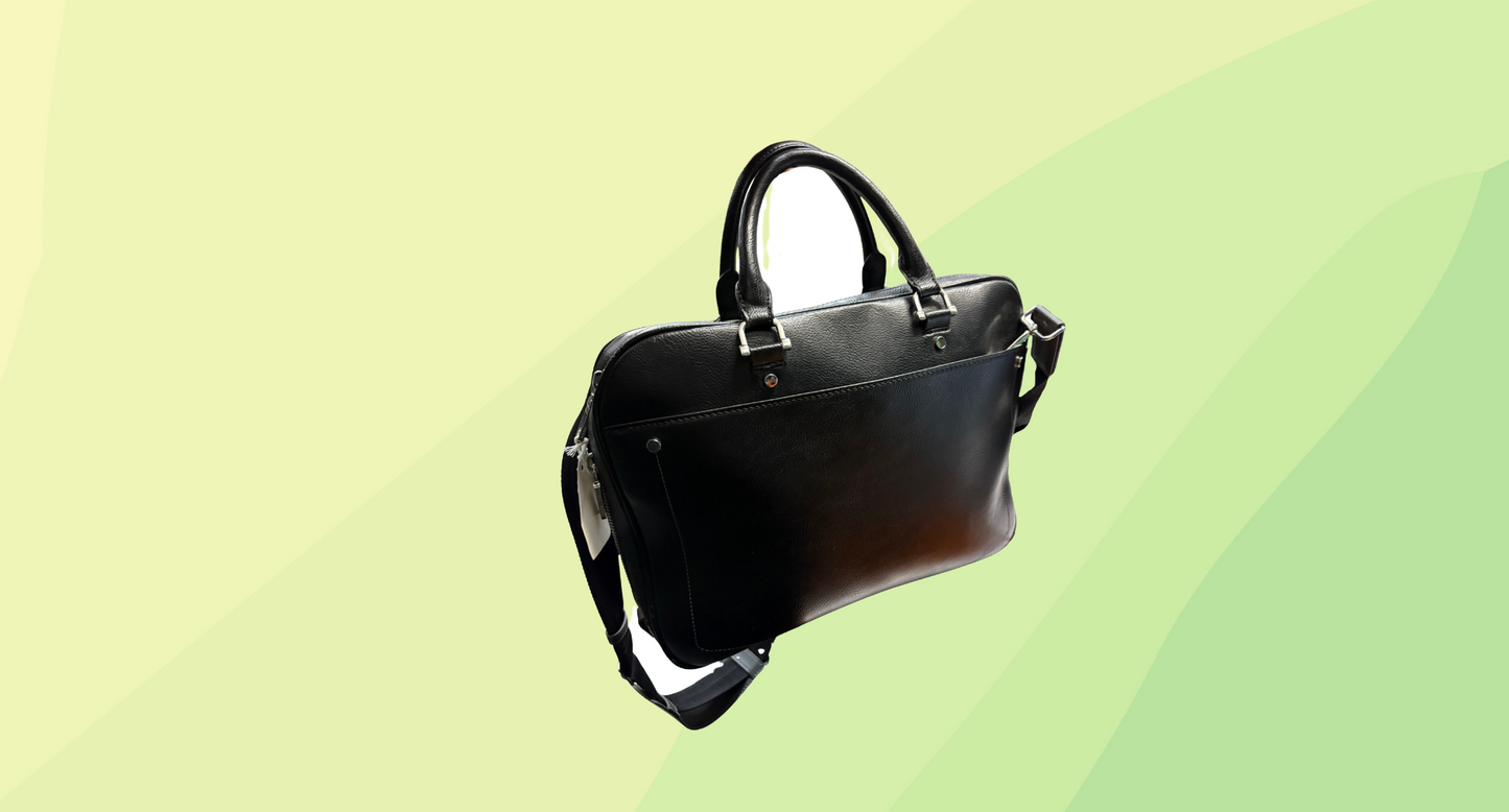 Zara Leather Laptop Bag - Black
