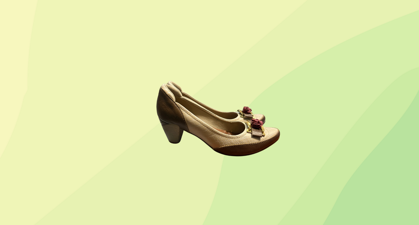 Brazilio Pumps - Rose Embellishment - Size 39 - Tan/Brown