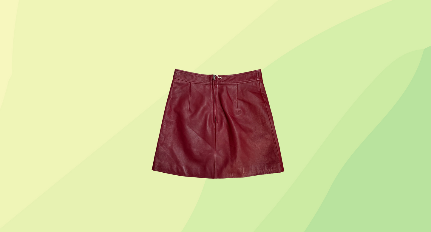 Seed Leather A Line Mini Skirt - Size 8 - Sangria