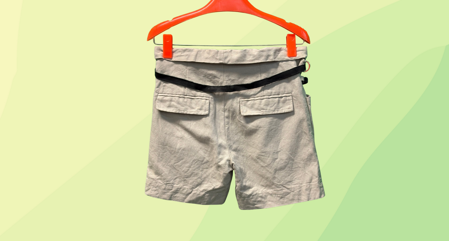 Isabel Marant Leather Belted Cotton Linen Shorts - Size 36 - Beige