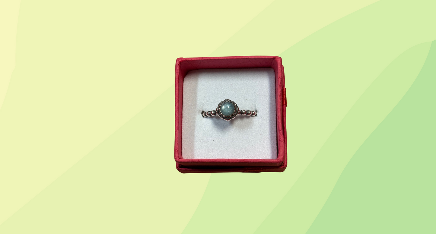 Silver Pandora Aquamarine Ring Size 'N 1/2'