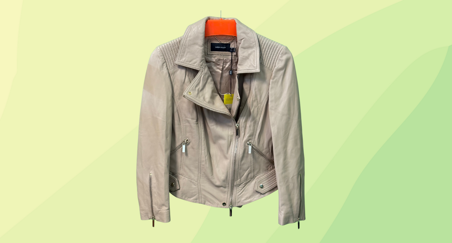 Karen Millen Leather Jacket - Size 8 - Tan RRP $795