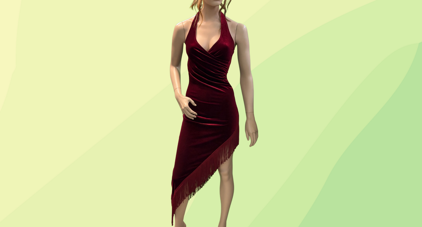 Gerry Shaw Velvet Halter Dress - 6 - Cherry Red
