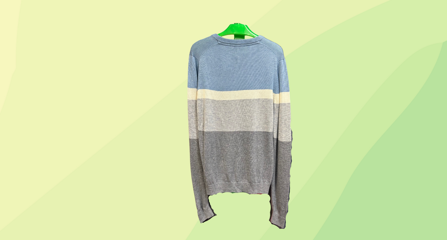 Blaq Melbourne Mens Engineered Stripe Knit - S - Grey/Blue&White Stripe