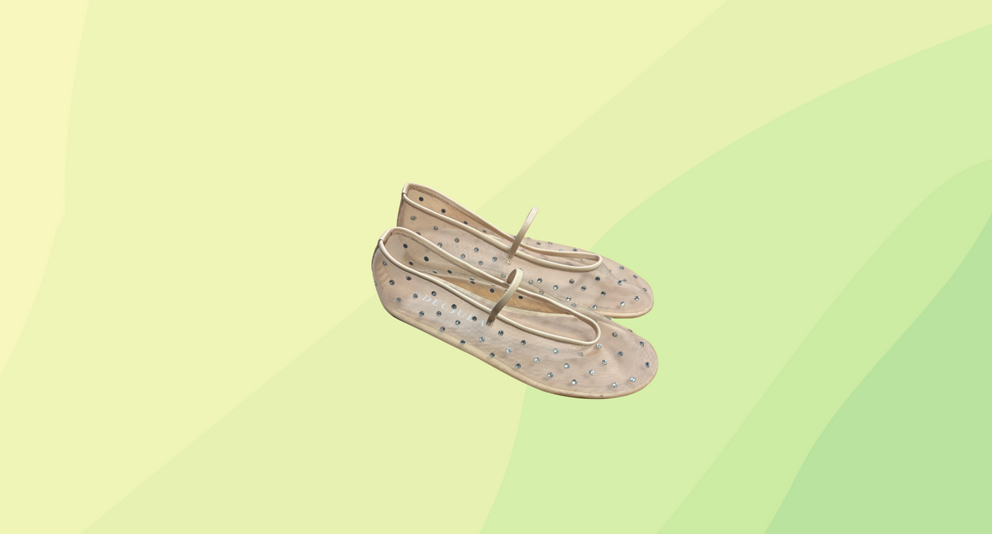 Decjuba Round Toe Diamonte Ballet Flat - Size 40 - Tan