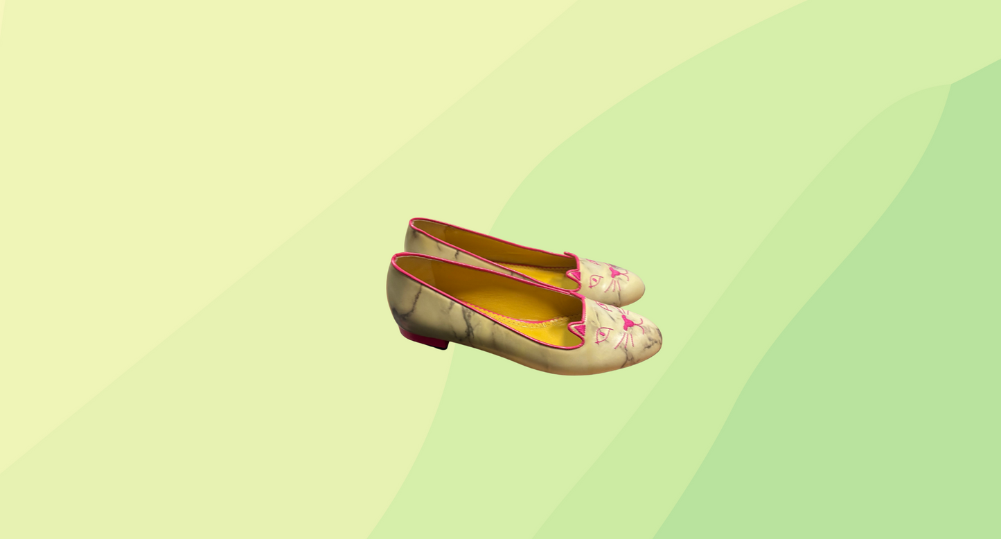 Charlotte Olympia Limited Edition Kitty Ballet Flats - Size 38 - Marble/Pink
