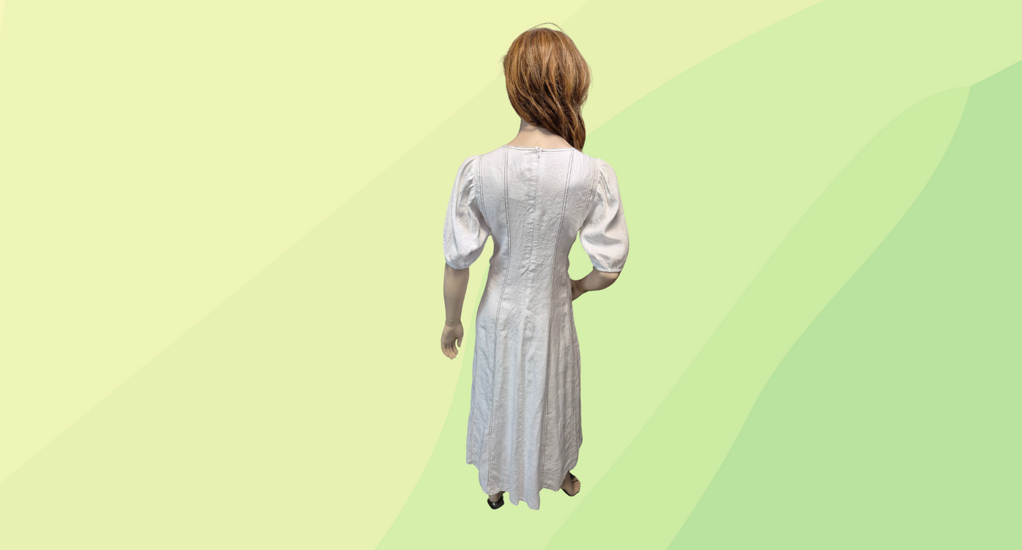 Dissh Linen Dress with Brown Stitching - Size 10 - White