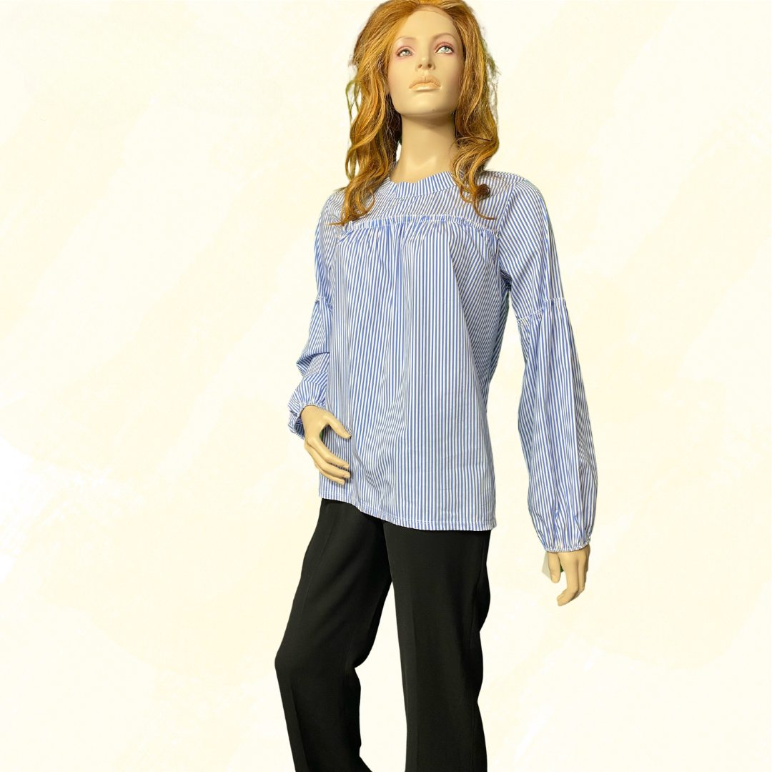 Destino Blouse Blue/White Stripe Long sleeve - Blue/White L