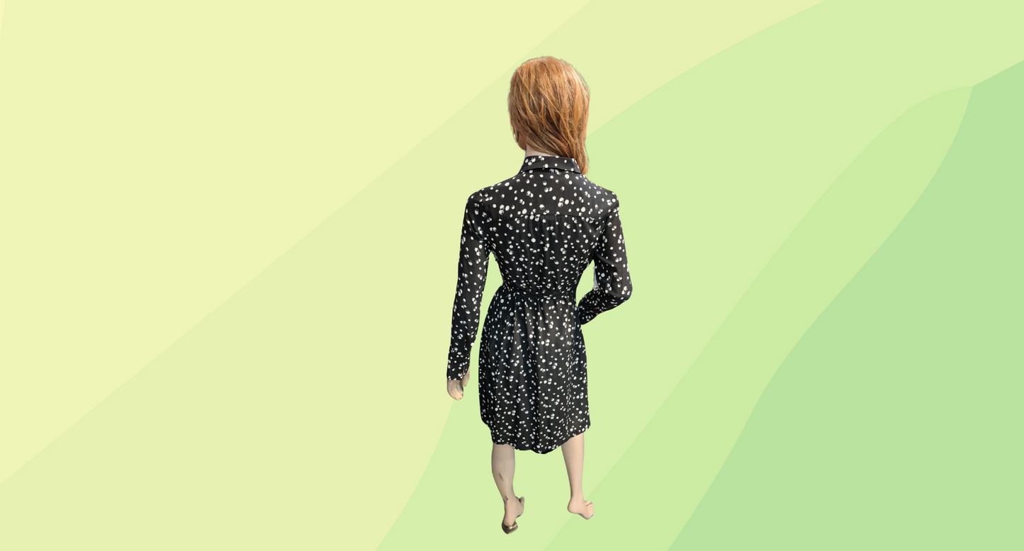Autograph Midi Dress with Tie - Size 8 - Black/White Spot