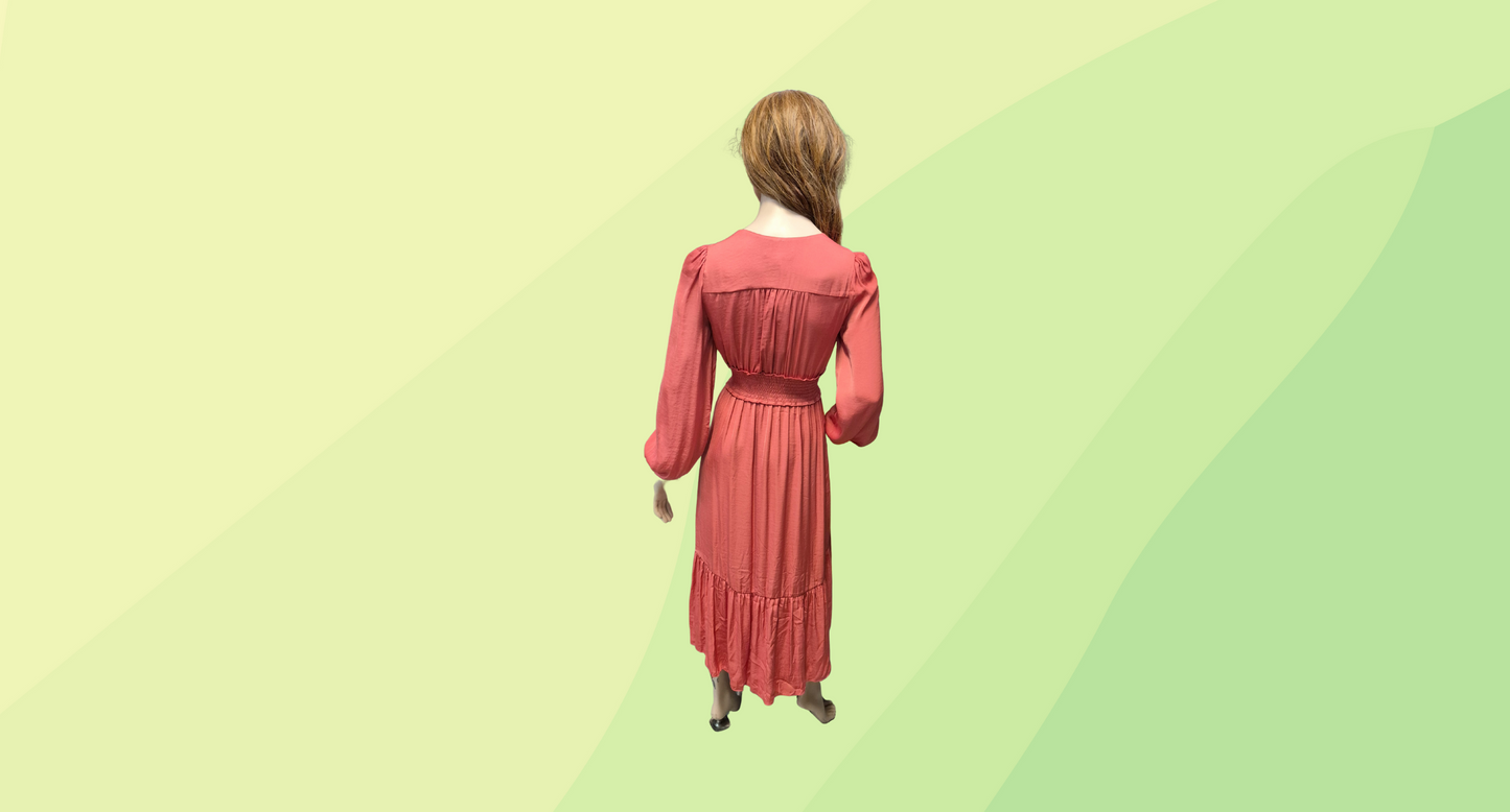 Forever New Eloise Long Sleeve Tiered Midi Dress RRP $139.99 - Size 8 - Summer Melon