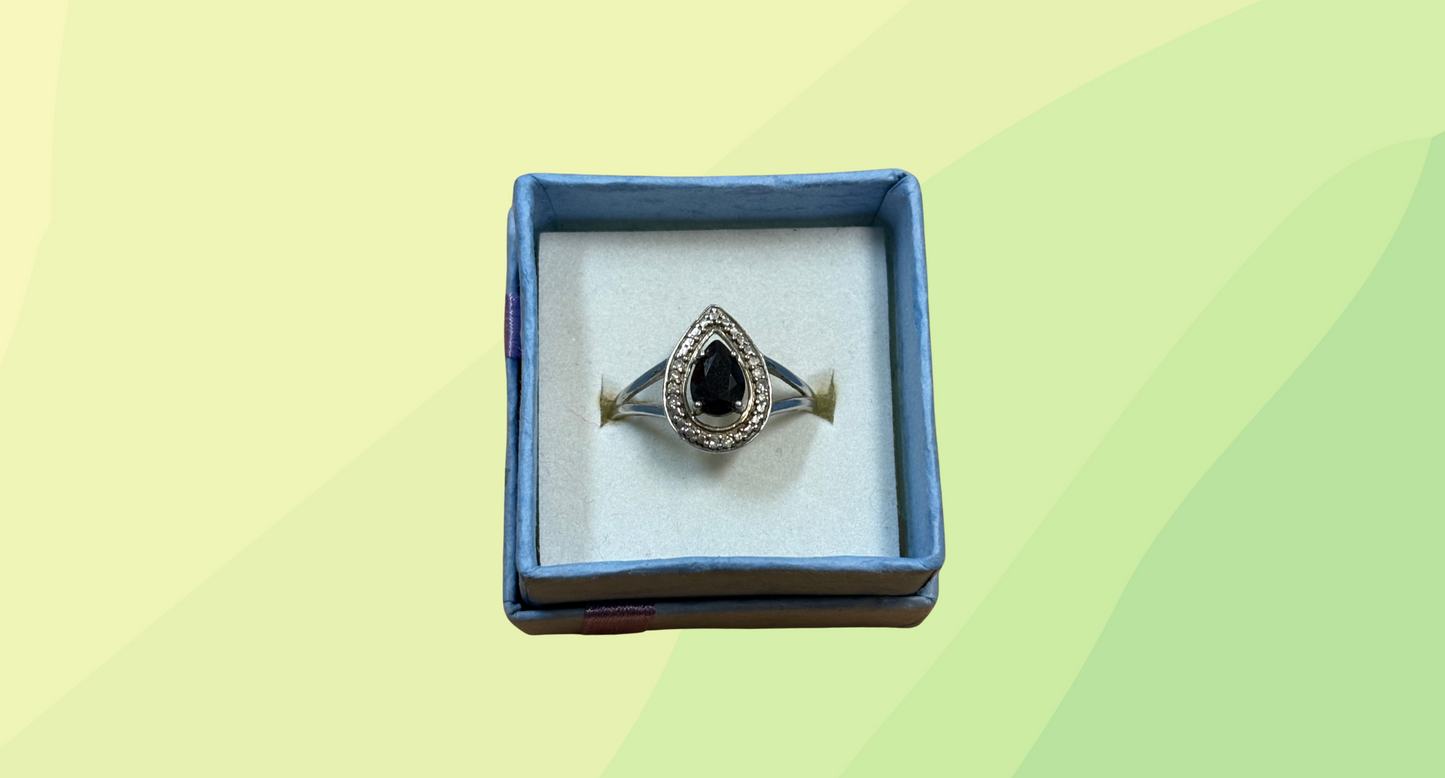 Silver Sapphire Teardrop Ring Size 'O 1/2'