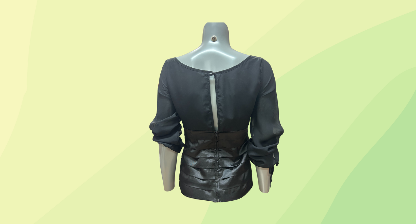 Queenspark Satin Pleat Blouse RRP $120 - Size 12 - Black