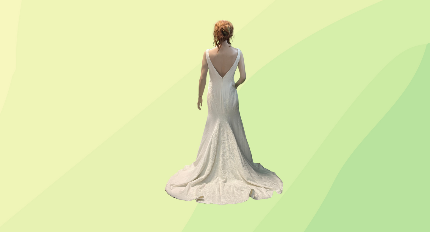 Madi Lane Wedding Dress, Train, Beaded - 14 - White