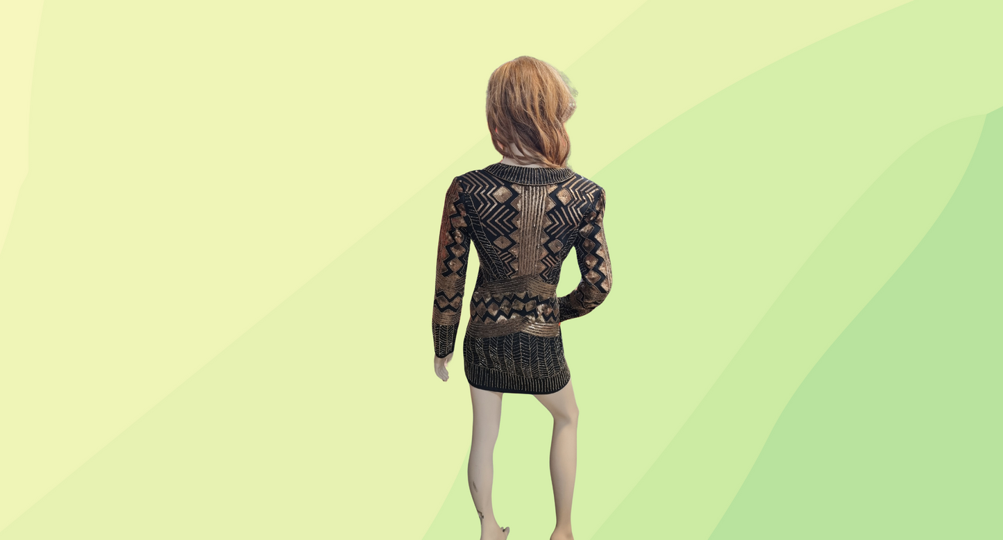 Starlet Wrap Front Embellishment Mini Dress - Size 8 - Black/Bronze