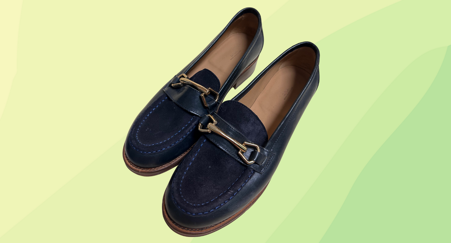 A.P.C Leather Loafer - Diana - Gold Accent - Size 38 - Navy