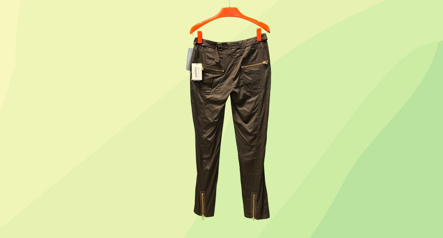 Carla Carini Pants Gold Zips RRP $452 - Size 40 - Olive