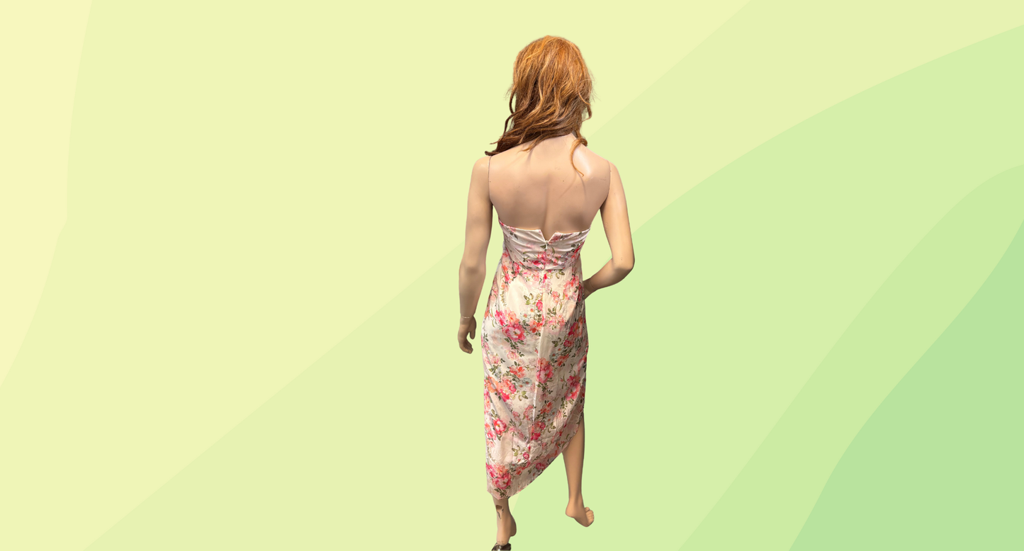 Forever New Steph Strapless Pleated Bodice Dress - Size 10 - Pink/Cream