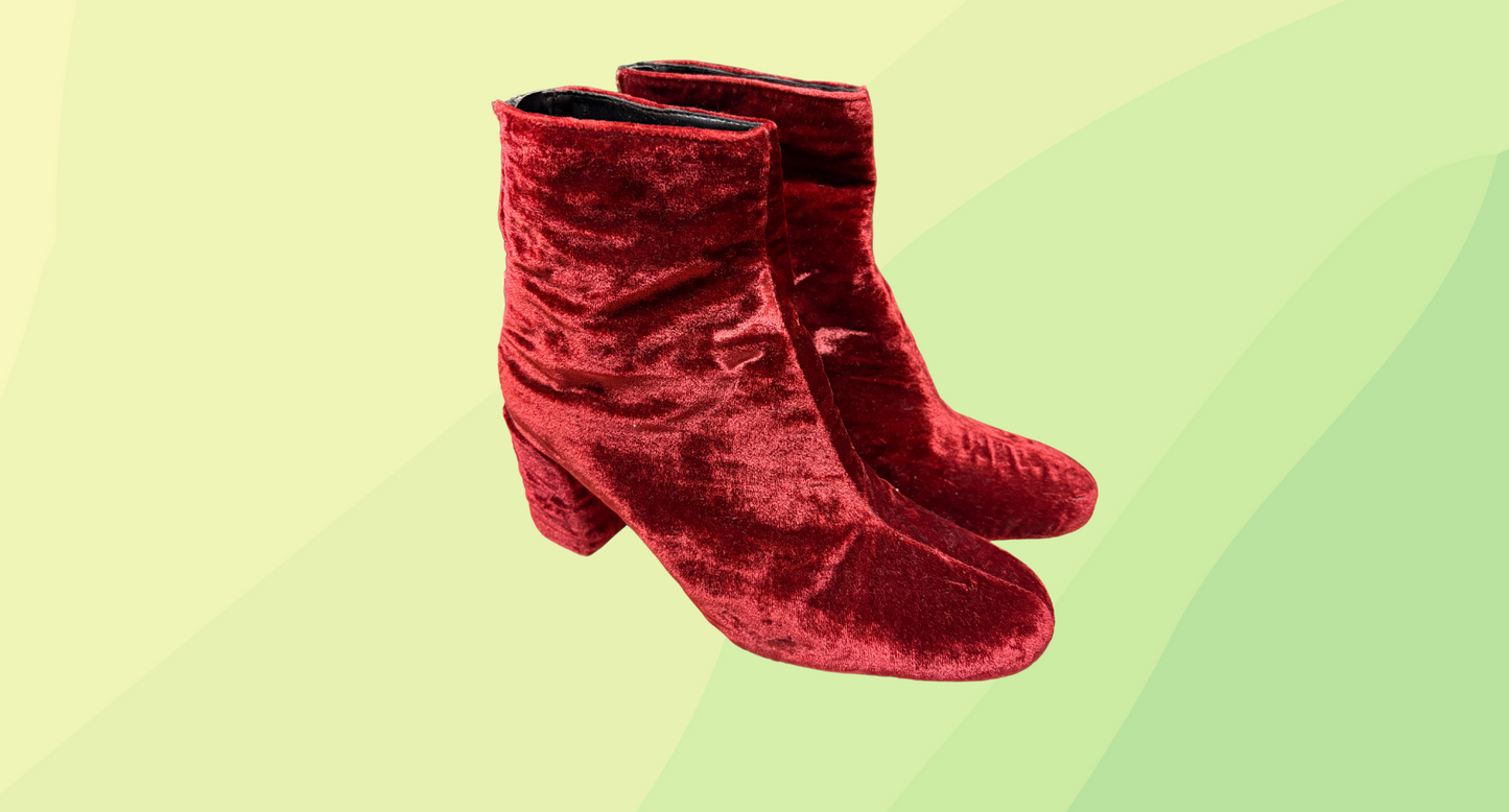 Zara Velvet Ankle Boot - Size 36 - Red