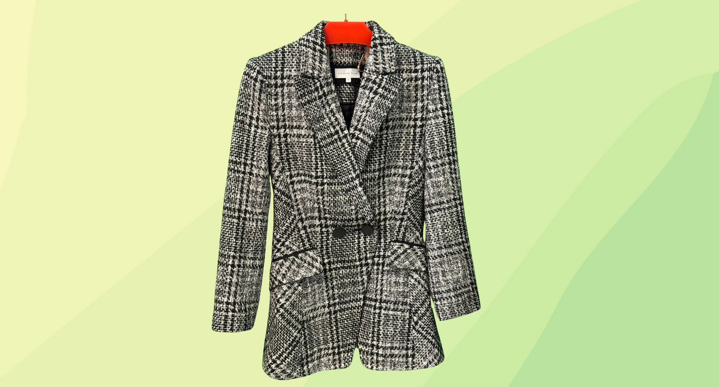 Veronika Maine Tweed Blazer Black Buttons - Size 6 - Black/White