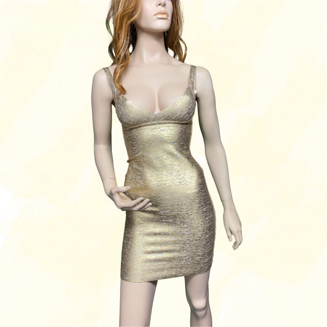 Bella Barnett Maryam Metallic Gold Cocktail Dress - Gold - XS