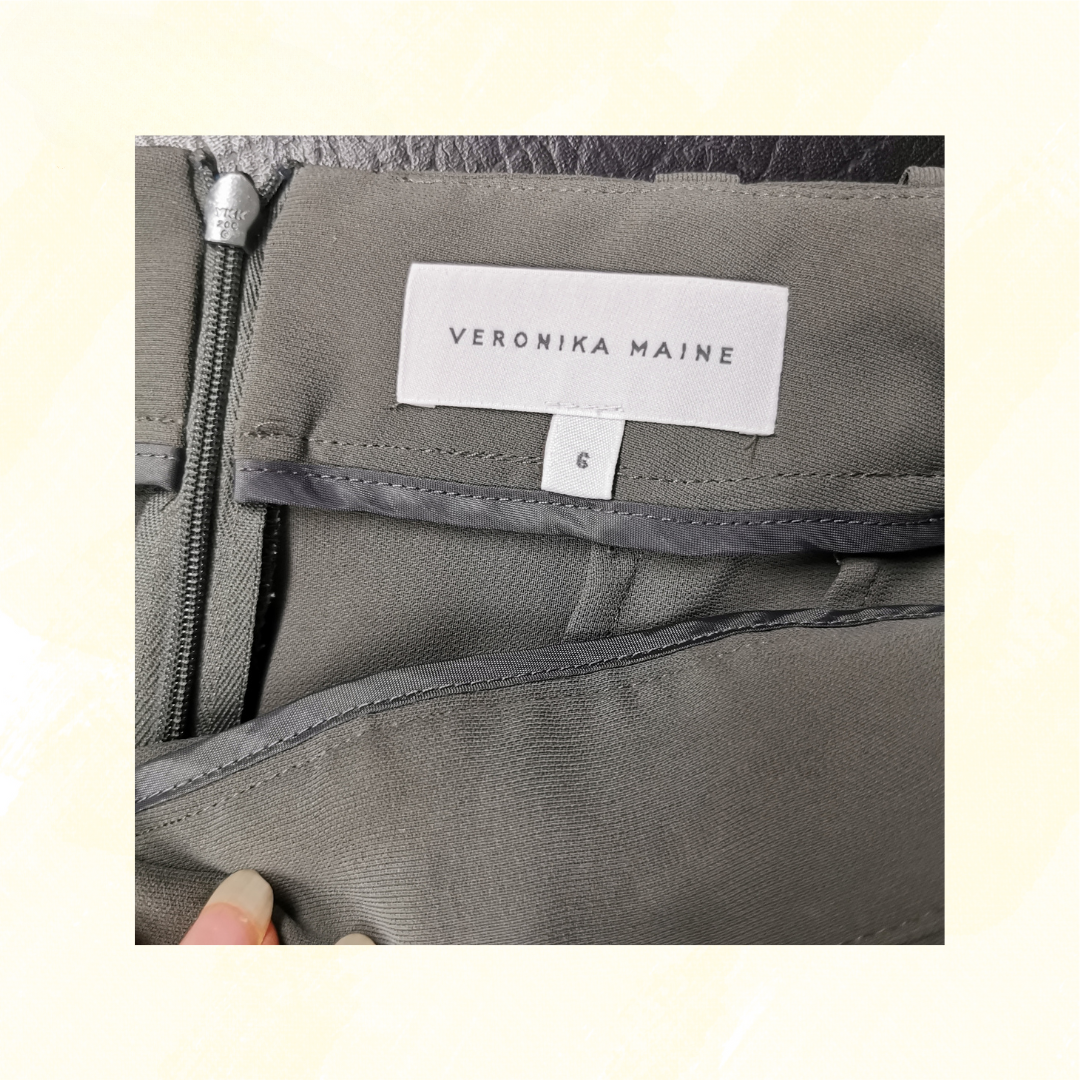 Veronika Maine Belted Pleated Pants - Size 6 - Olive Gray