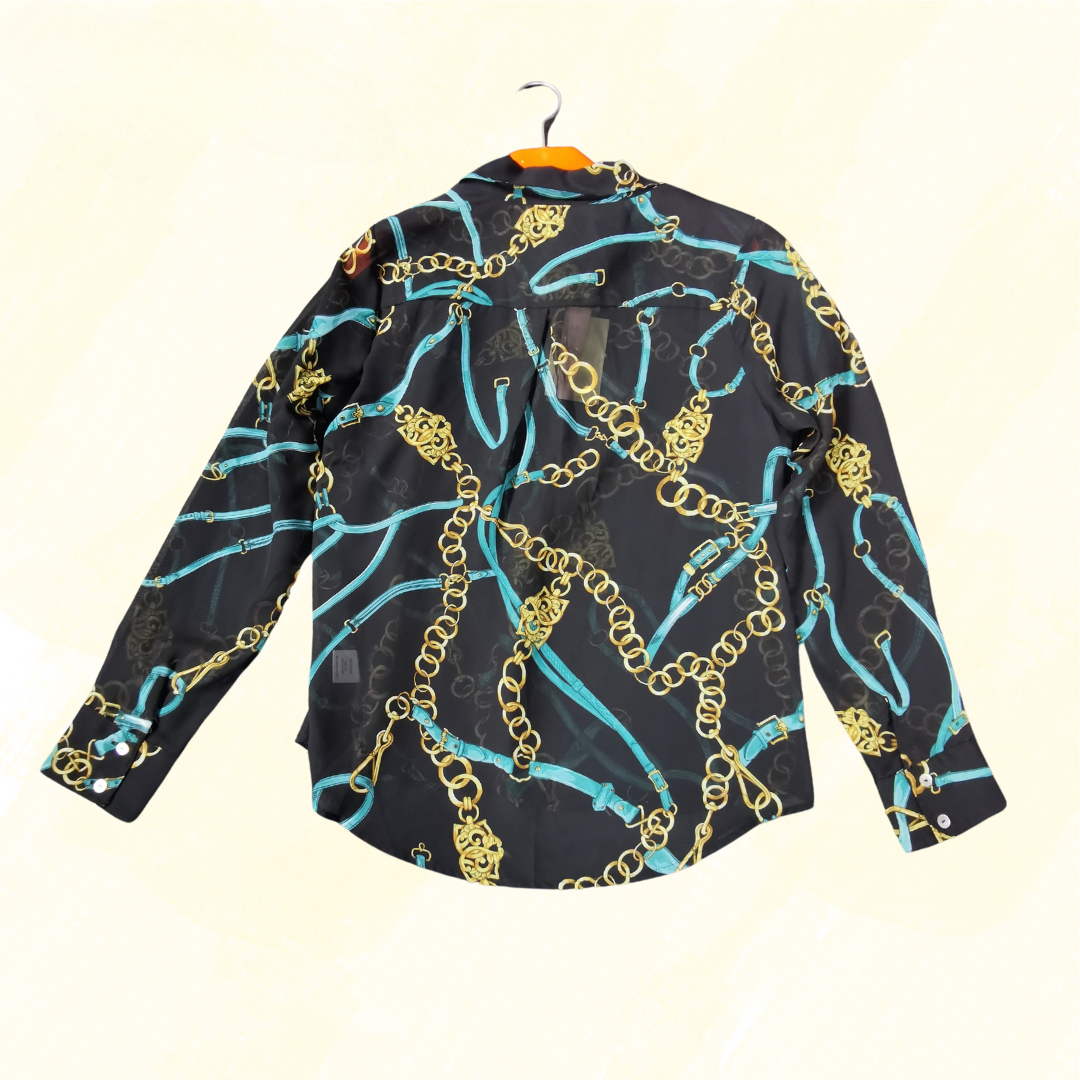 Romeo Juliet Couture Top - Large - Teal/Black/Gold