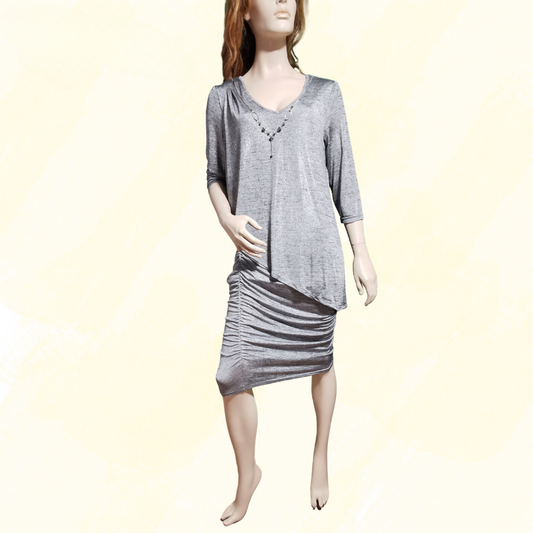 Frank Lyman Long Sleeve Dress, embellishment - Size 14 - Silver