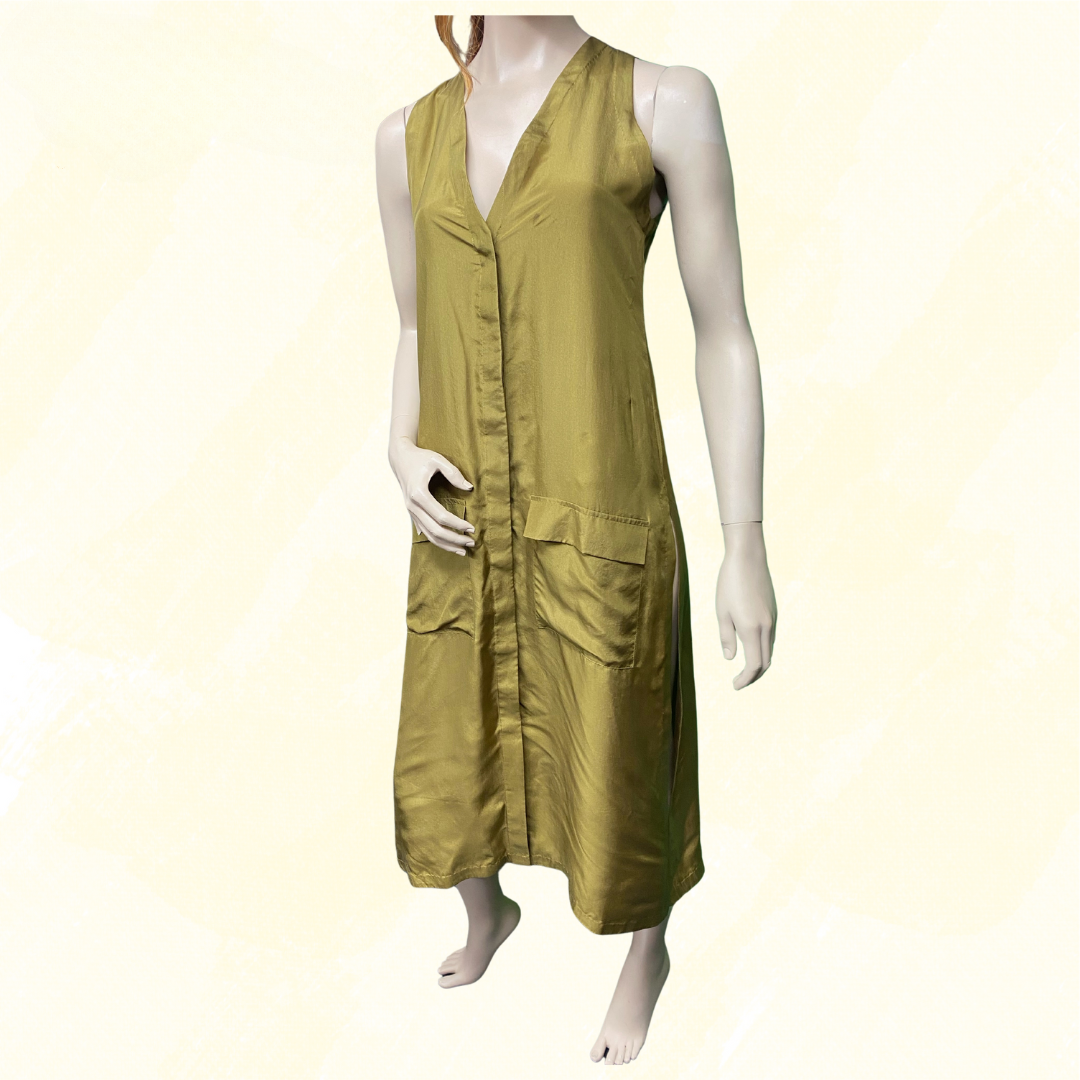 Lakshmi Fern Vest Olive Silk - Olive - S