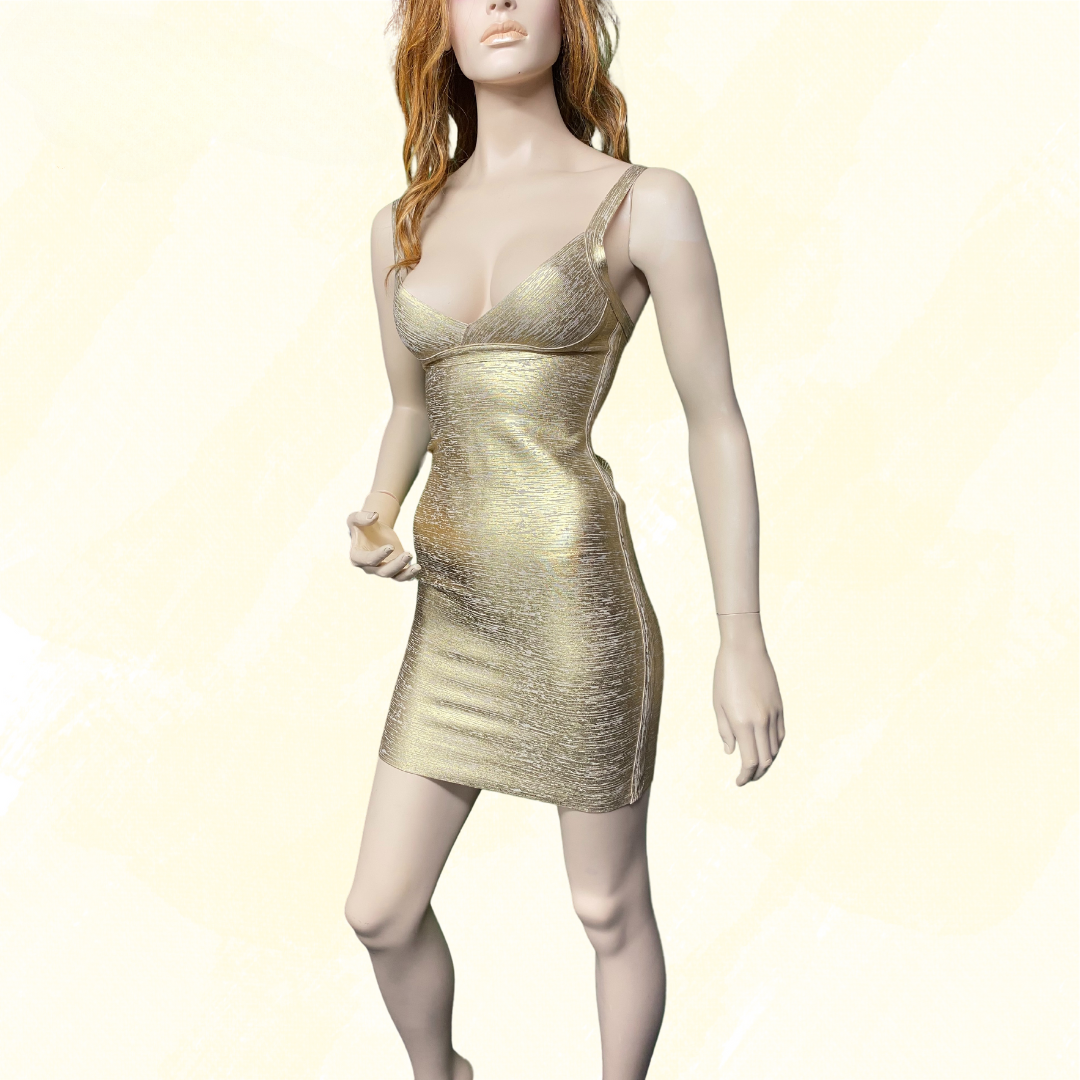 Bella Barnett Maryam Metallic Gold Cocktail Dress - Gold - XS