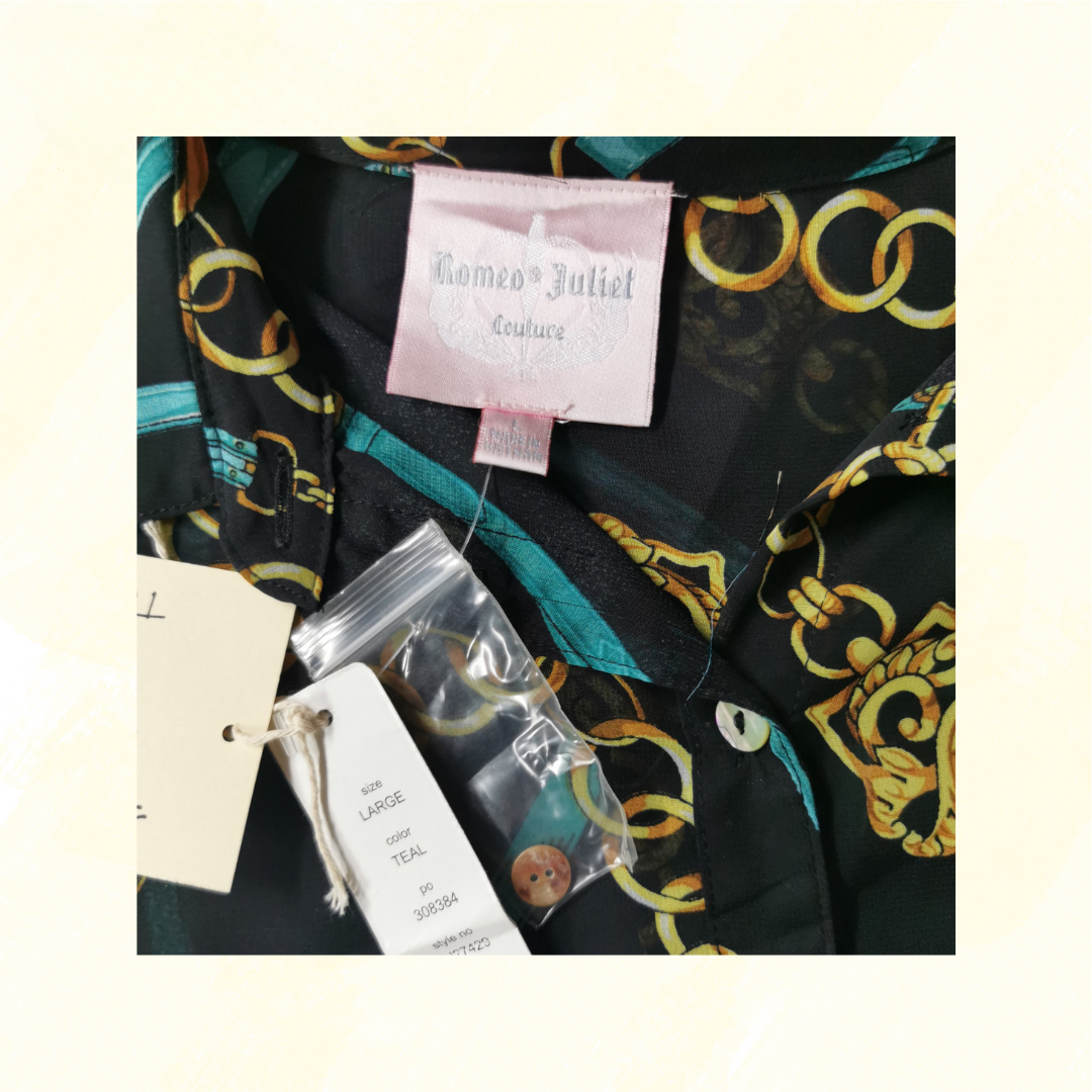 Romeo Juliet Couture Top - Large - Teal/Black/Gold