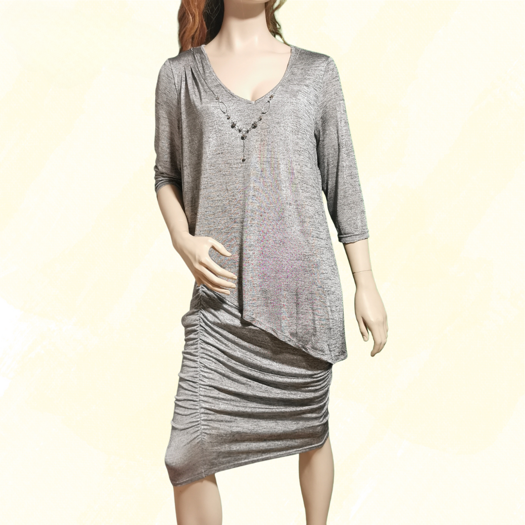 Frank Lyman Long Sleeve Dress, embellishment - Size 14 - Silver