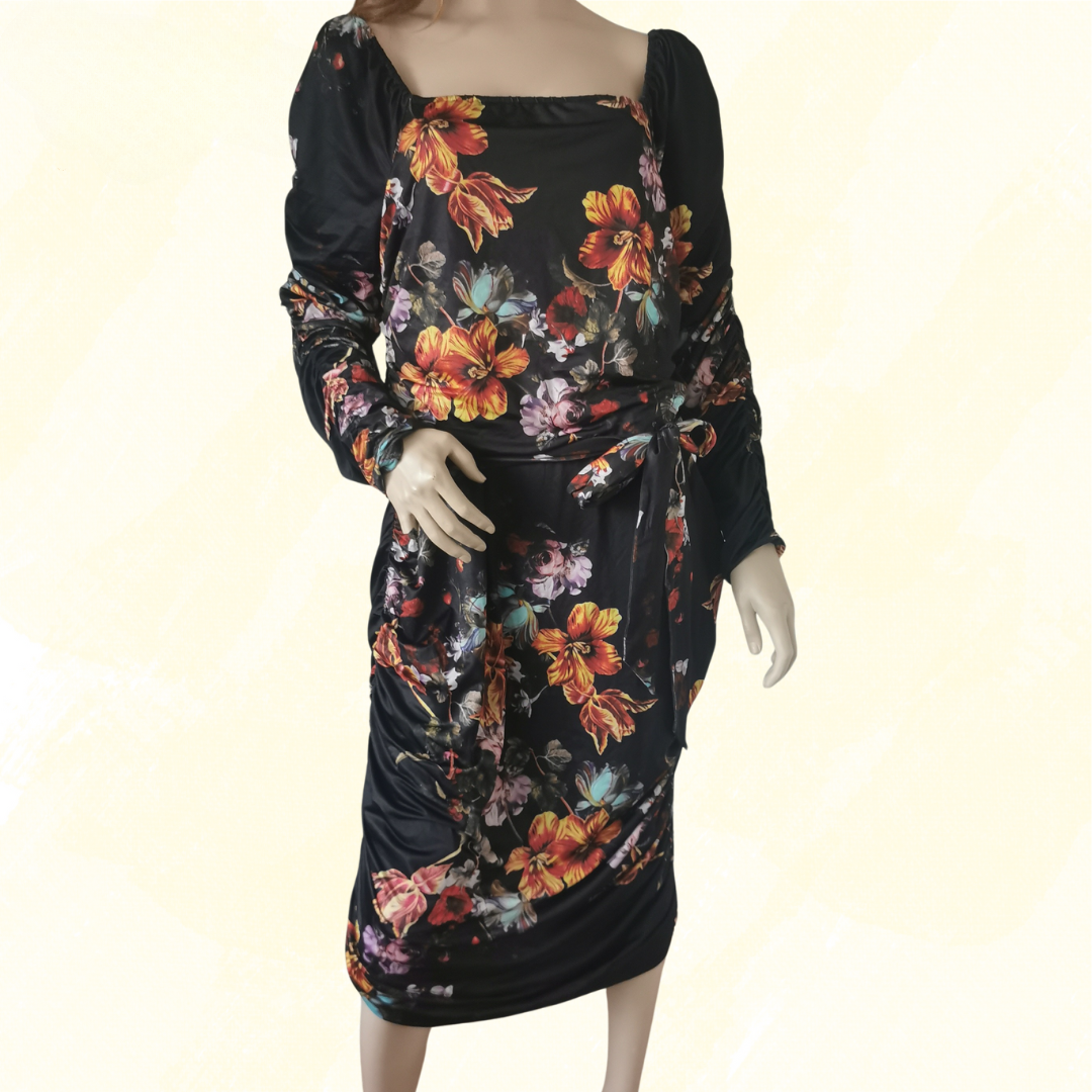 Novella Simonetta Ruched Dress - Size 20 - Black/Floral