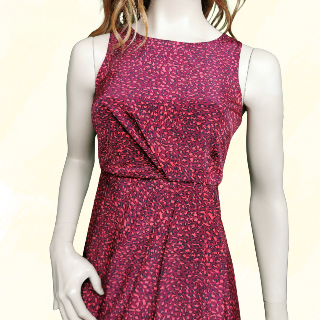 Saba Funky Leopard Dress - Size 6 - Burgundy