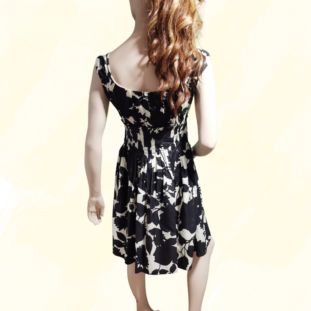 Moschino Jeans Fitted Waist Print Dress - Size S - Black/White