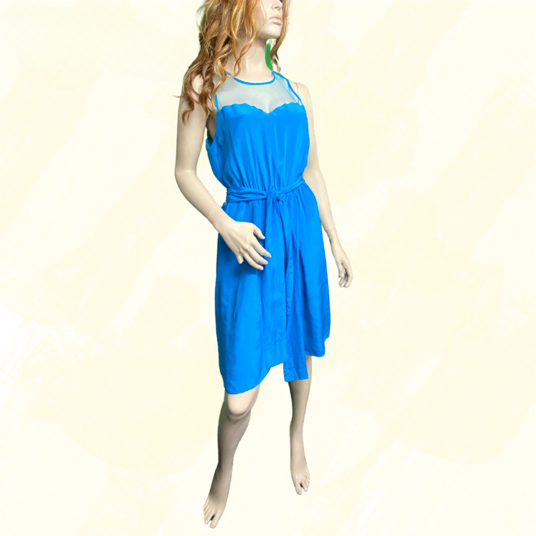 Howard Showers Silk Mid Dress with Mesh detail - Blue - 12