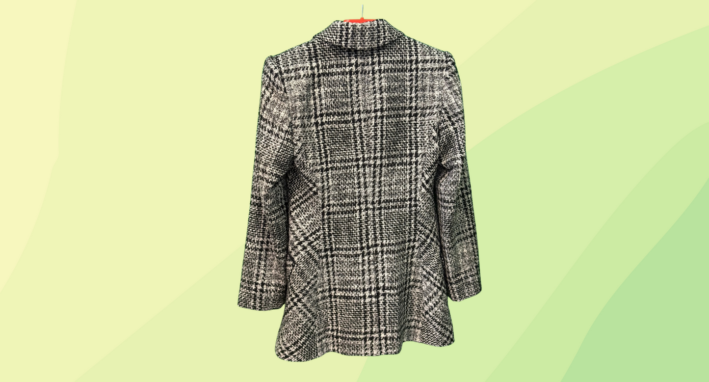 Veronika Maine Tweed Blazer Black Buttons - Size 6 - Black/White
