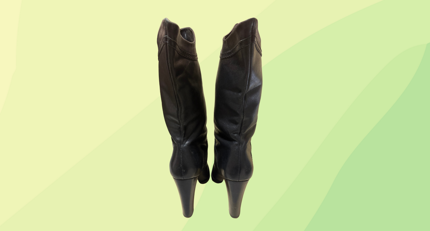 Zimmermann Leather Curved Stitched Boots - Black - Size 38