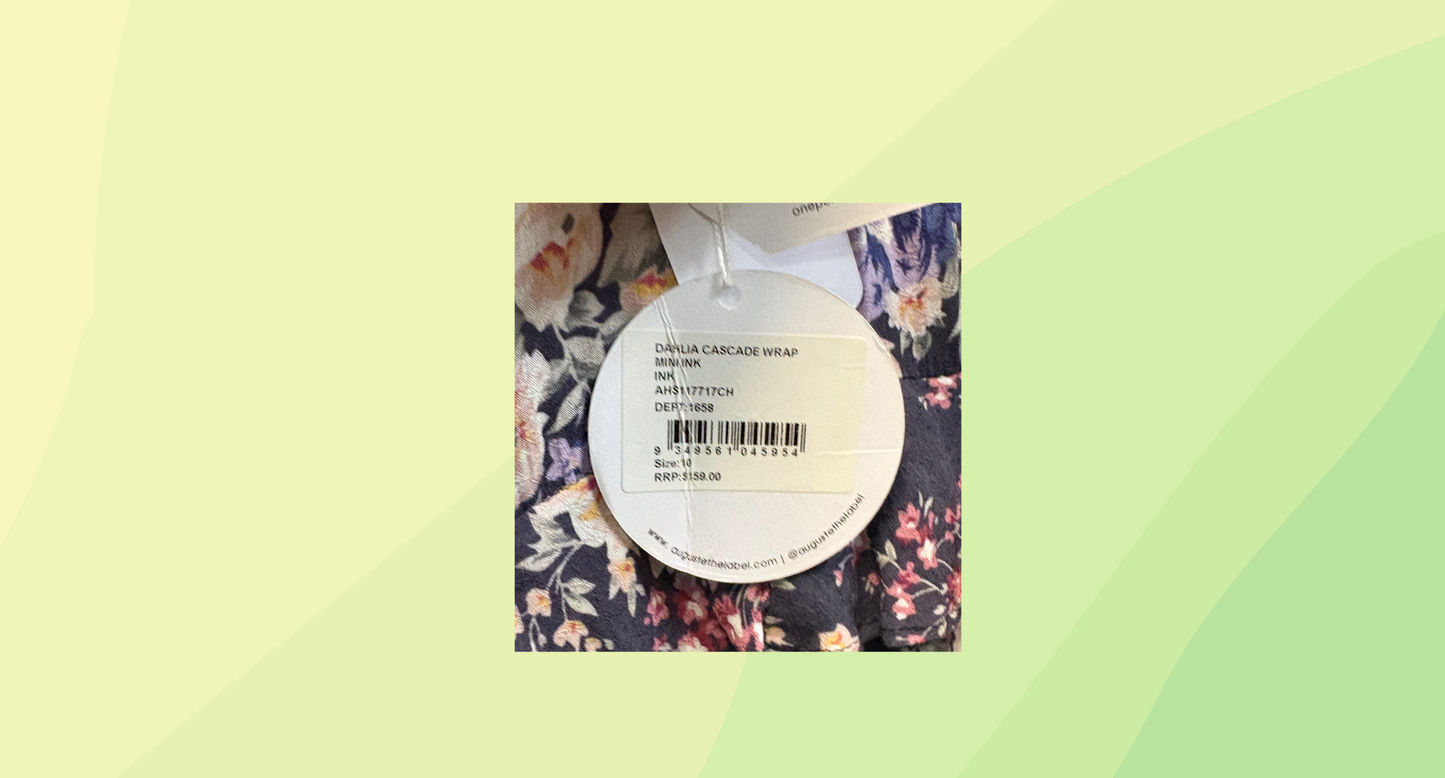 Auguste Dahlia Cascade Wrap Mini Dress RRP $159 - Size 10 - Grey Purple/Floral