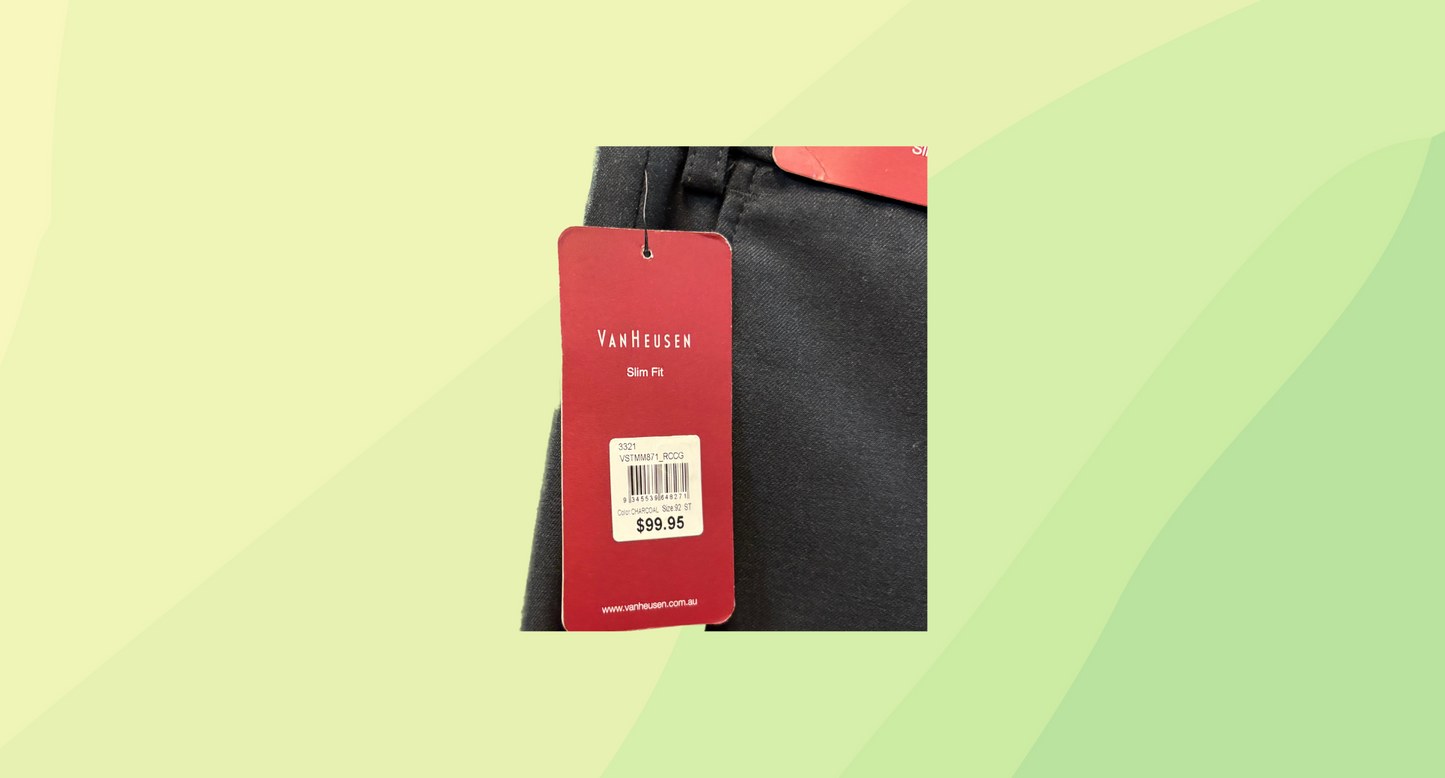 Van Hausen Mens Slim Fit Pants RRP $99.95 - Size 92 - Charcoal