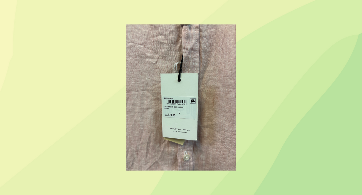 Industrie Mens The Tennyson Linen Shirt RRP $79.95 - L - Light Pink