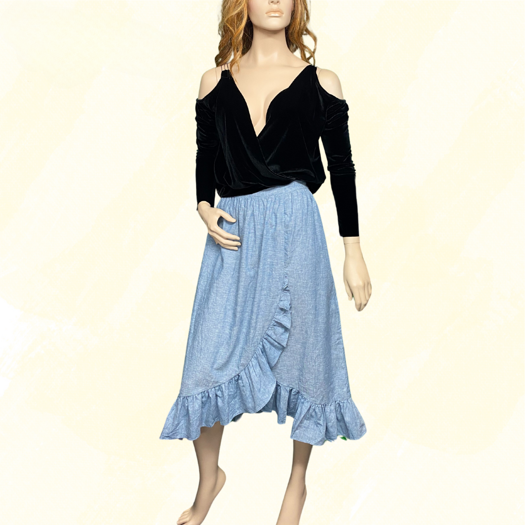 Bec & Bridge Velvet Top, long sleeve, thin straps at shoulder - Black - 10