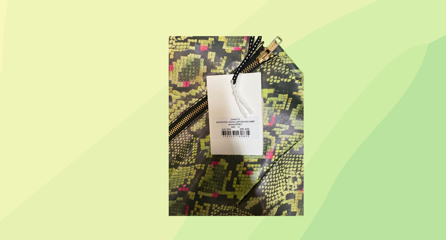 Aje Serpentine Vegan Leather Midi Skirt RRP $395 - Size 12 - Green Snake Effect