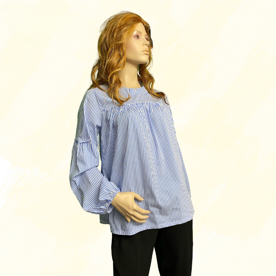 Destino Blouse Blue/White Stripe Long sleeve - Blue/White L