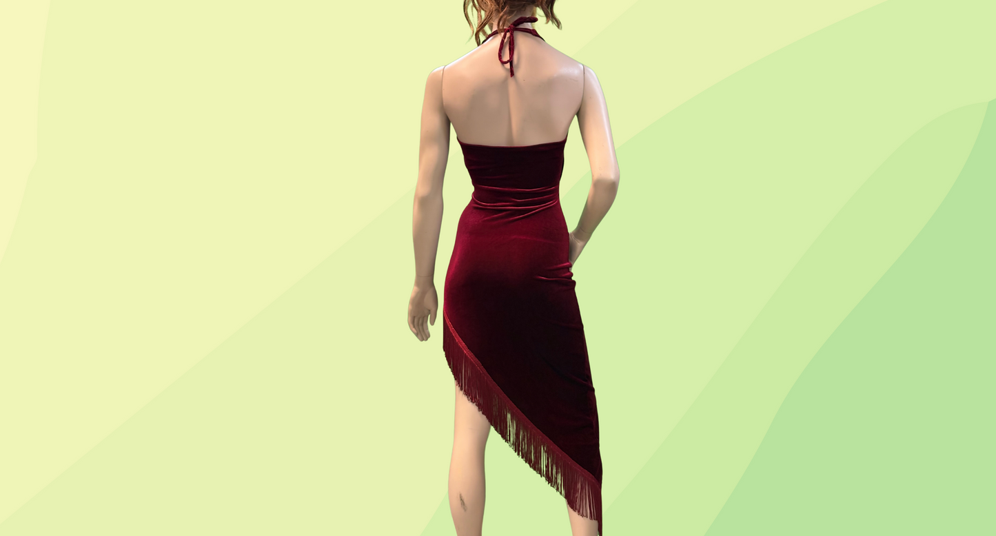 Gerry Shaw Velvet Halter Dress - 6 - Cherry Red
