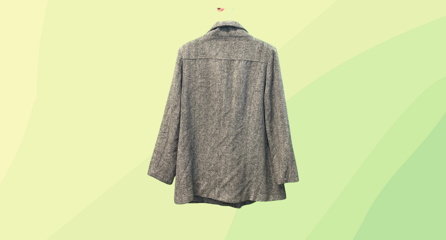 Soda Classic Australian Wool Blend Herringbone Jacket - Size 14 - Grey/White