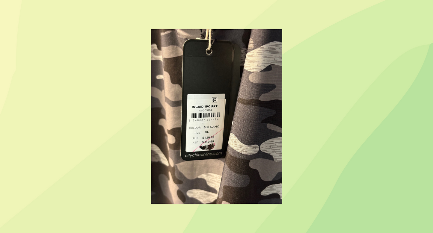 City Chic Ingrid One Piece Swim - XL - Black Camo RRP $129.95