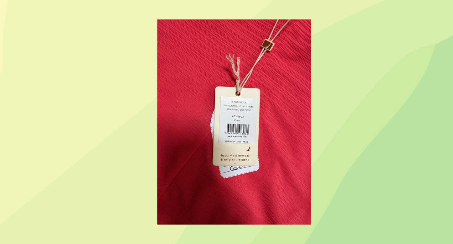 Artesands Aria Fuseli One Pce Swimsuit RRP $164.95 - Size 16 - Coral